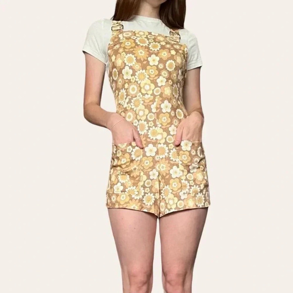 Afends NWT sustainable hemp retro floral overalls - MJ Playsuit in Sienna - Picture 3 of 8